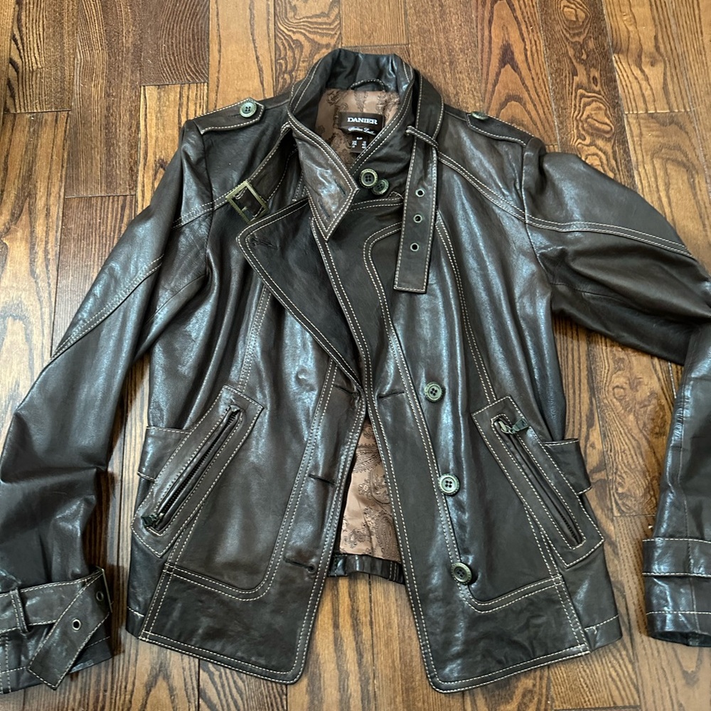 Women Danier Dark Brown Leather Military Jacket